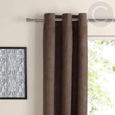Suedine Chocolate Plain Woven Eyelet Curtains